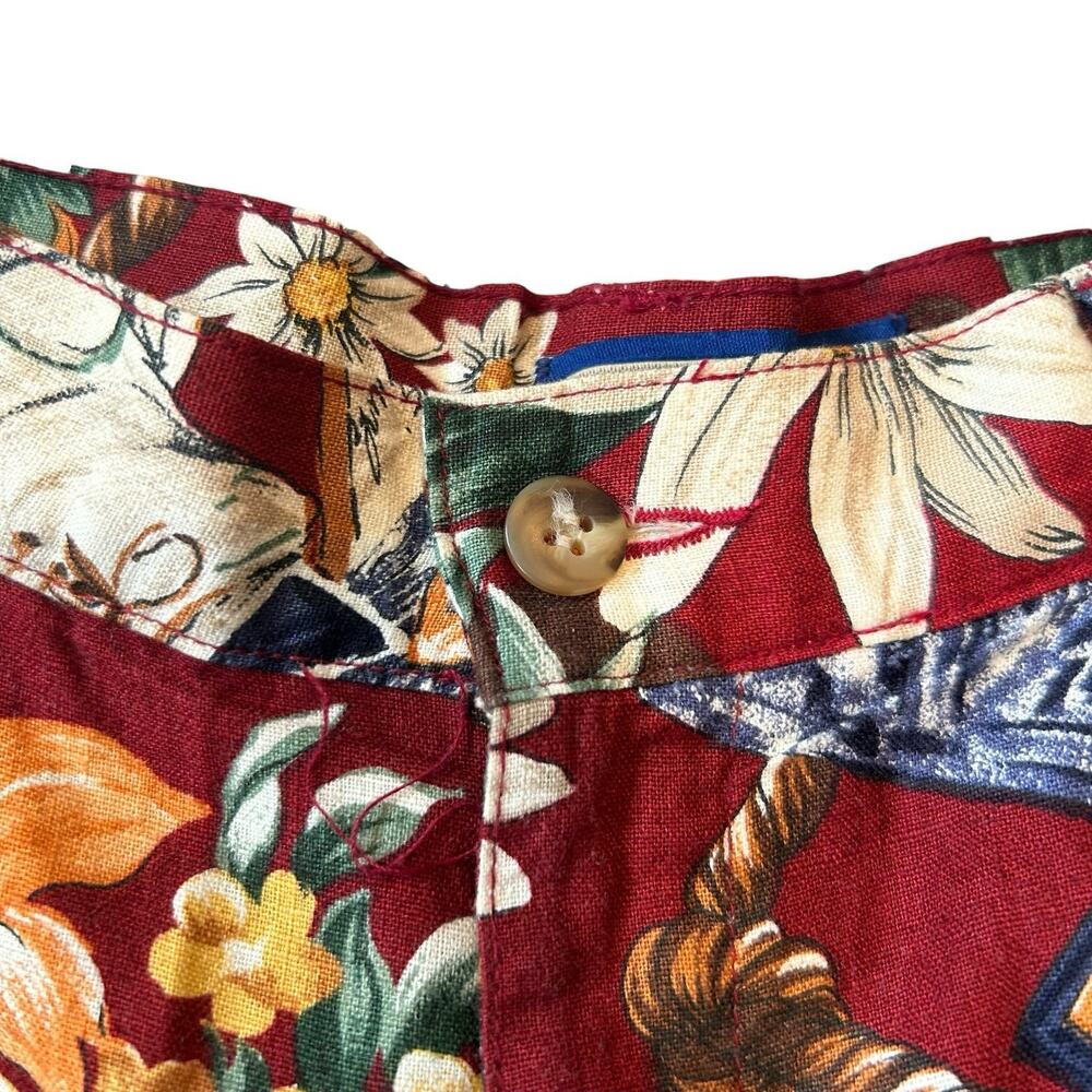 Vintage 90s Y2K Red Floral Linen Cotton Shorts Red Sz 8 USA Hawaii Resort - Picture 8 of 16